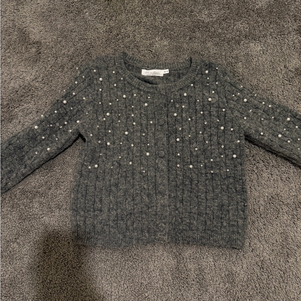 All in Favor Gray Pearl-Accent Cable Knit Sweater
